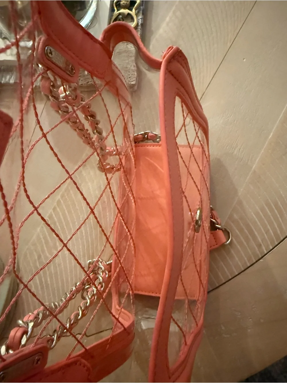 Steve Madden Coral Clear Quilted Crossbody Bag with Silver Chain